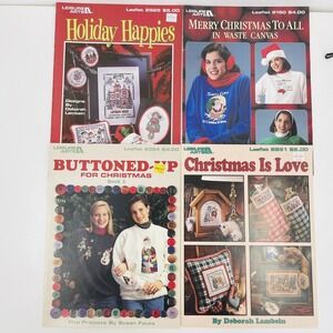 Vintage Leisure Arts Lot of 4 Christmas Leaflets - 1992, 1993, 1996 & 1997